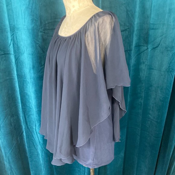 Cato Solid Chiffon Capelet Blouse Tops Navy Blue - Picture 5 of 8